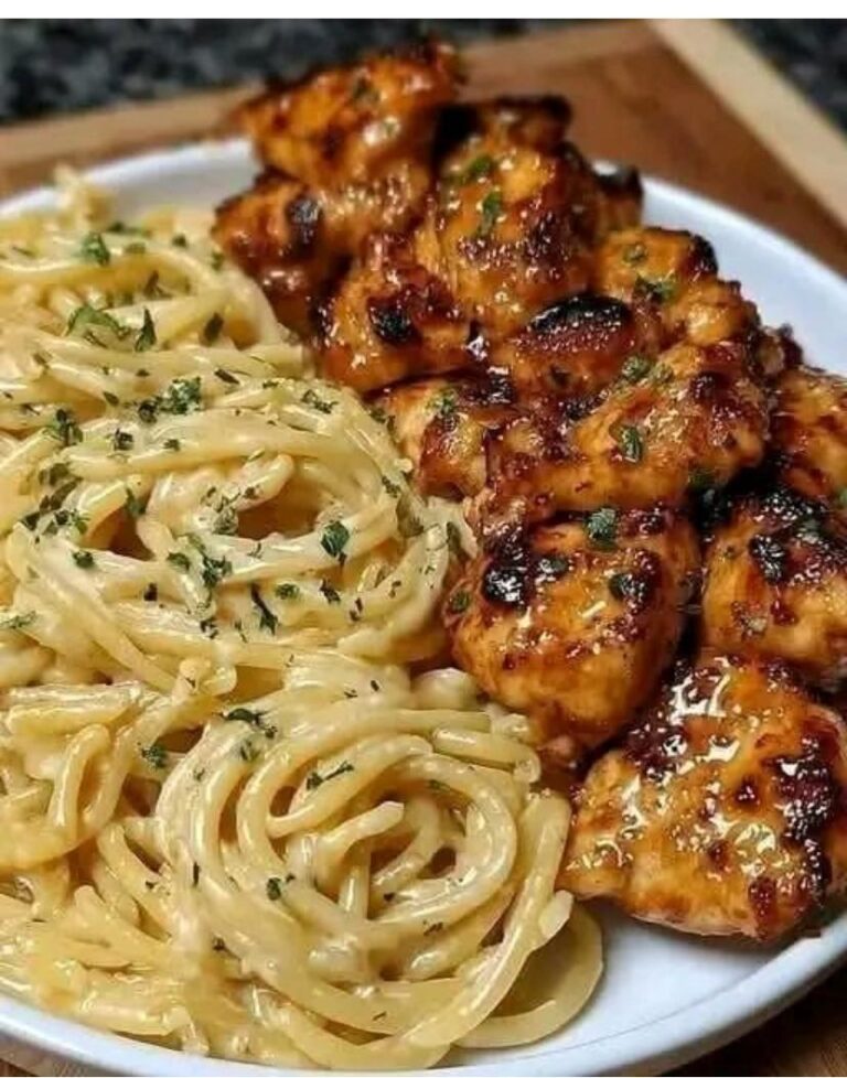 Creamy Garlic Pasta with Honey Garlic Chicken.